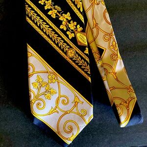 Atelier Versace Classic Black and God Silk Necktie